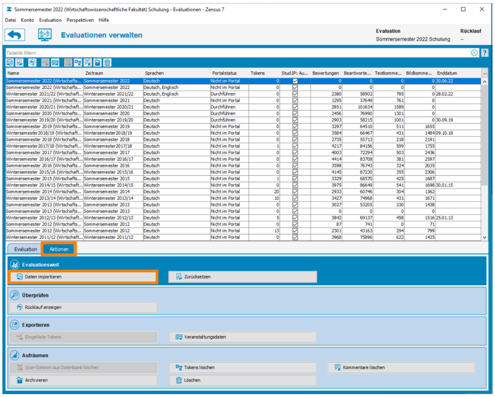 Import aus alten Evaluationen
