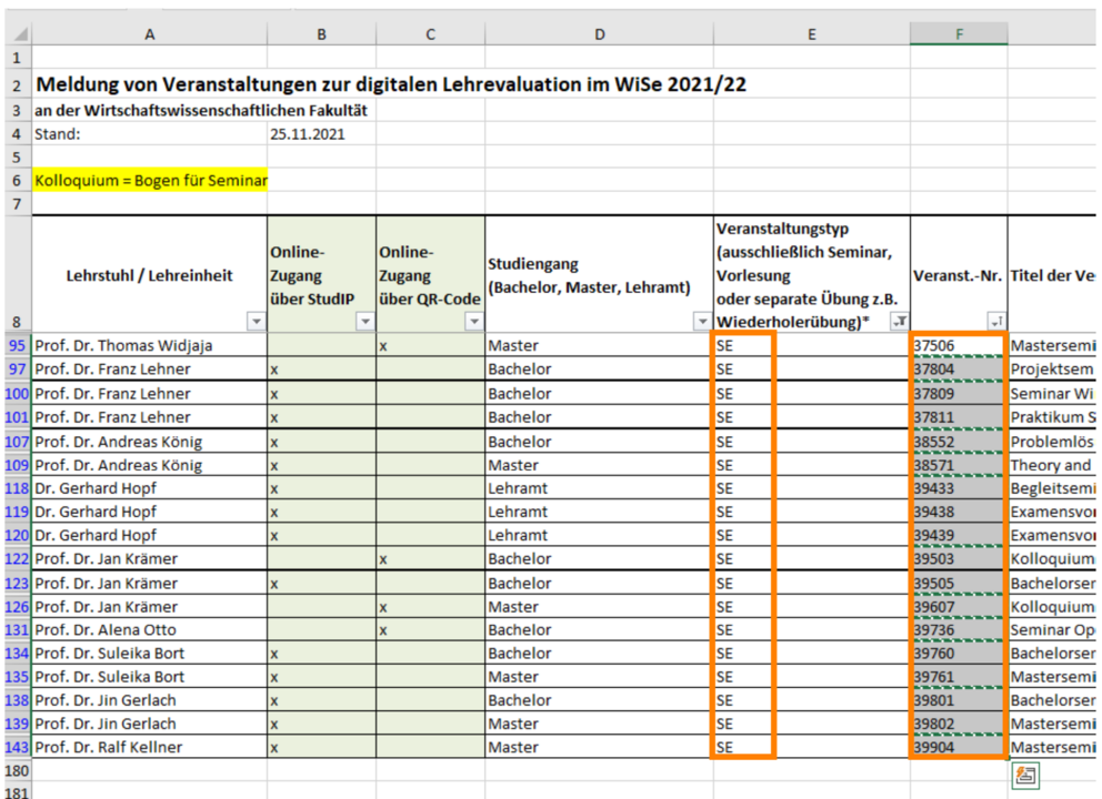 Kopieren der Veranstaltungsnummern